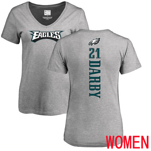 Women Philadelphia Eagles #21 Ronald Darby Ash Backer V-Neck NFL T Shirt->nfl t-shirts->Sports Accessory